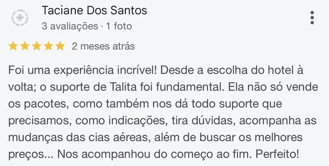 Avaliação de Taciane dos Santos, 5 estrelas