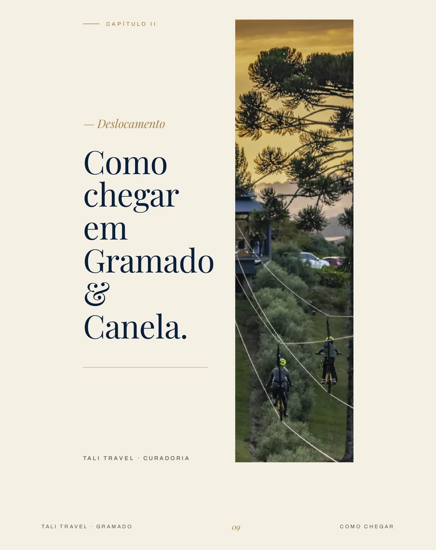 Página do guia com o capítulo Como chegar em Gramado e Canela, opções entre o aeroporto e a Serra