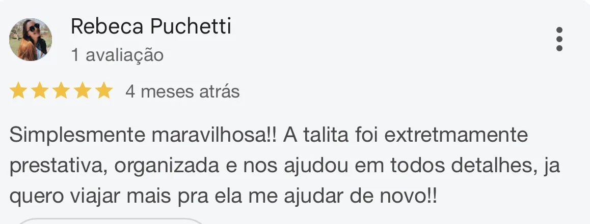 Avaliação 5 estrelas de Rebeca Puchetti: simplesmente maravilhosa, prestativa e organizada.